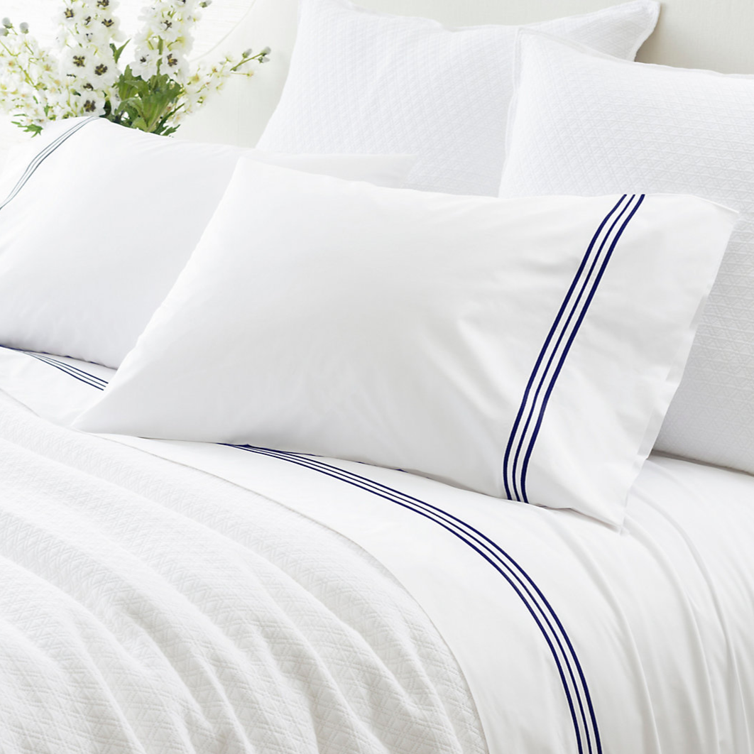 Drap plat Trio Queen Indigo